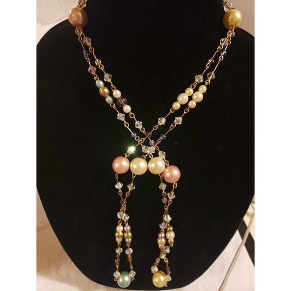 Joan Rivers Signed, Retired Pastel Pearl and Crystal Long Necklace - Picture 5 of 5